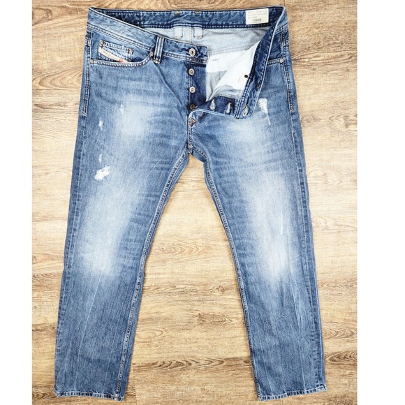 Diesel Other - Diesel Viker Regular Straight Leg Jeans Mens 36x32 Blue Distressed Wash 0RBE4